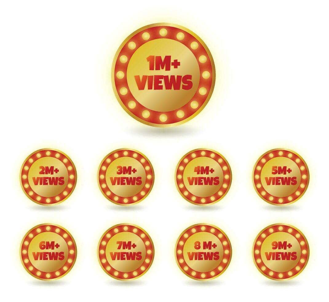 ensemble de 1 million vues à 9 million vues or badge autocollant clipart vecteur illustration