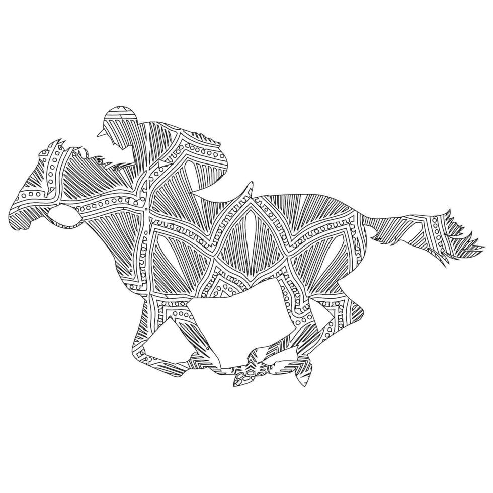 cheval d'impression mandala coloration page pour des gamins et adultes, animal mandala vecteur ligne art conception style illustration.