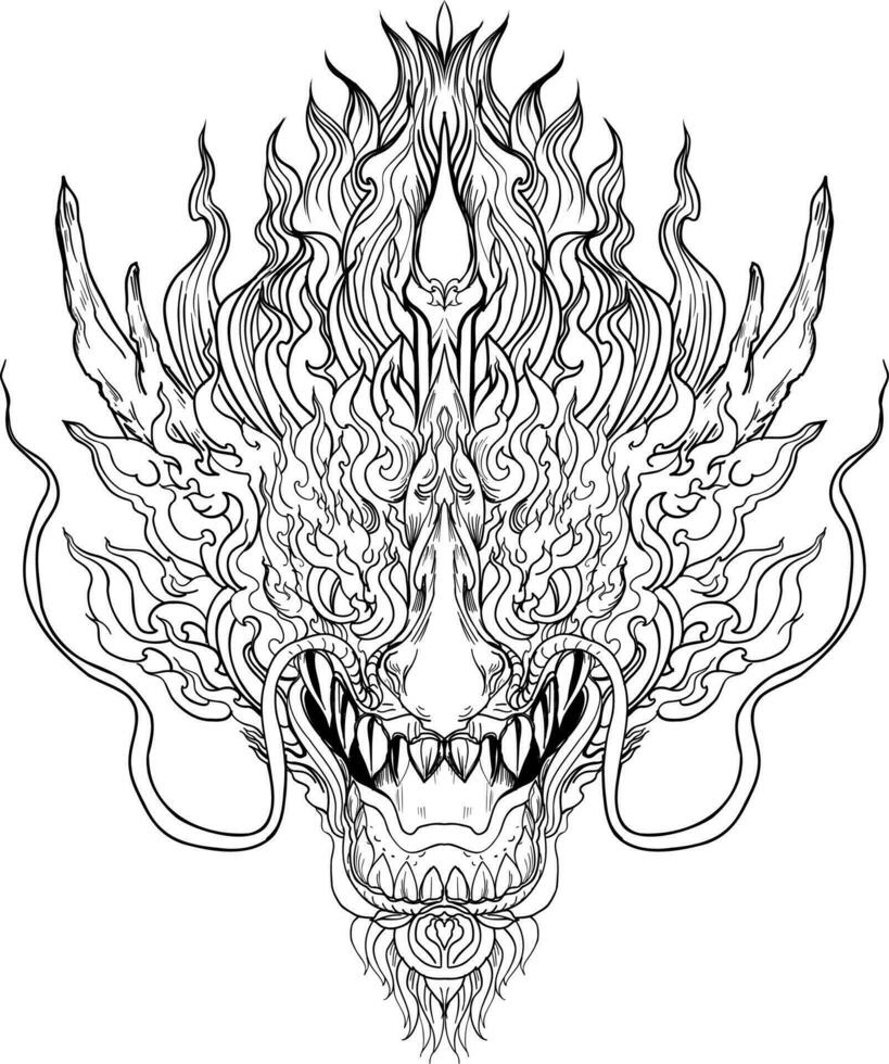 main tiré visage dragon et thaïlandais ligne art. isoler sur blanc et illustration dragon.dragon symboles, divers géométrique formes. vecteur