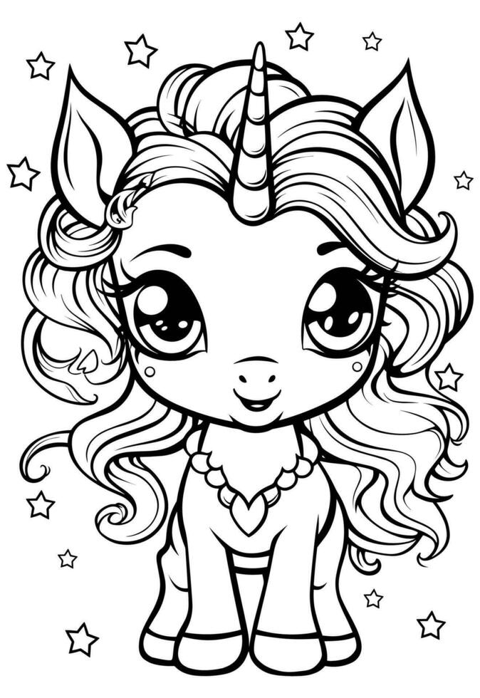 content adorable mignonne Licorne coloration livre page pour des gamins vecteur