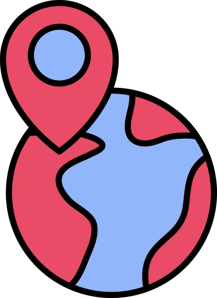 plat style carte épingle avec globe icône dans bleu et rose couleur. vecteur
