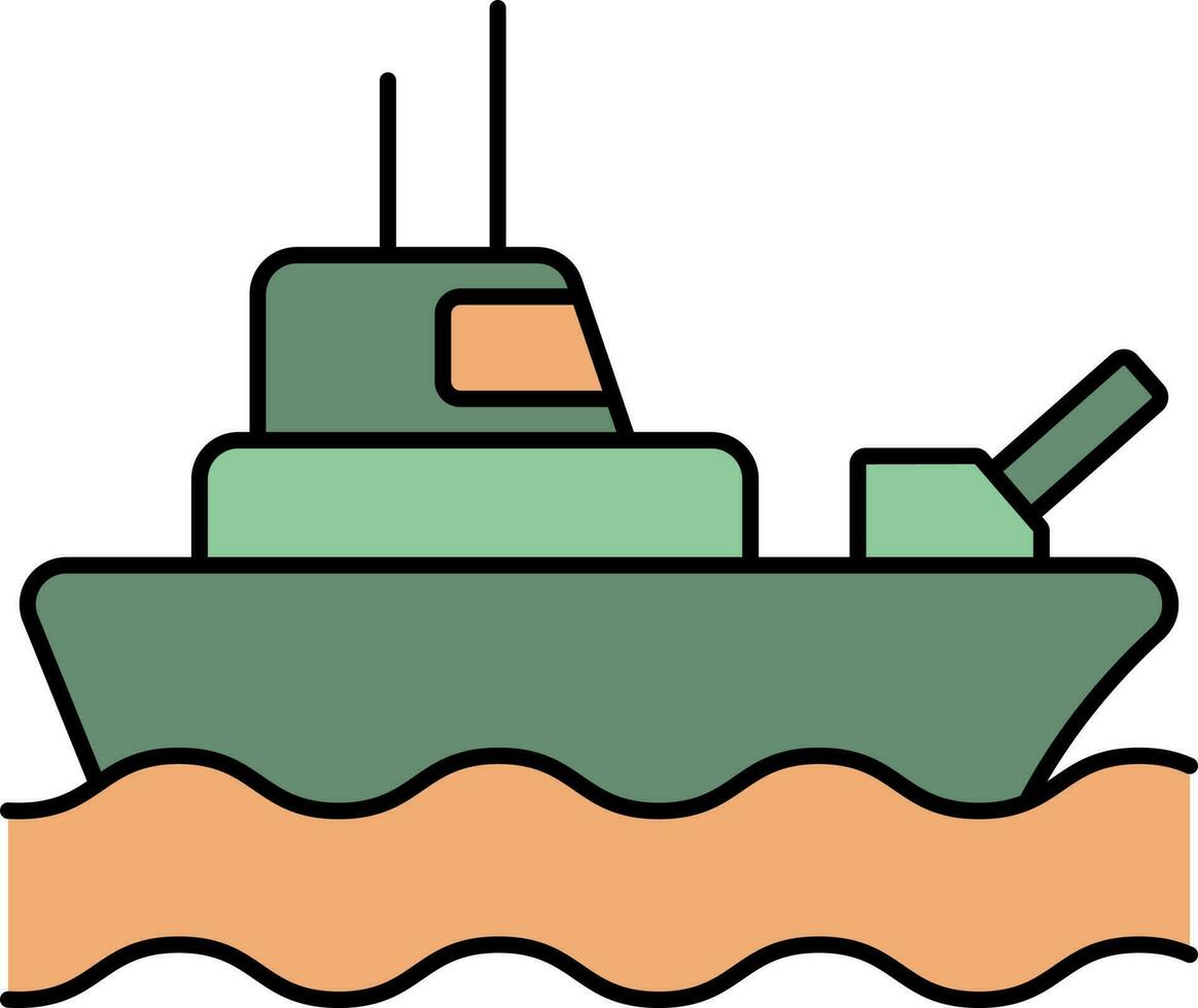navire de guerre icône dans vert et Orange couleur. vecteur