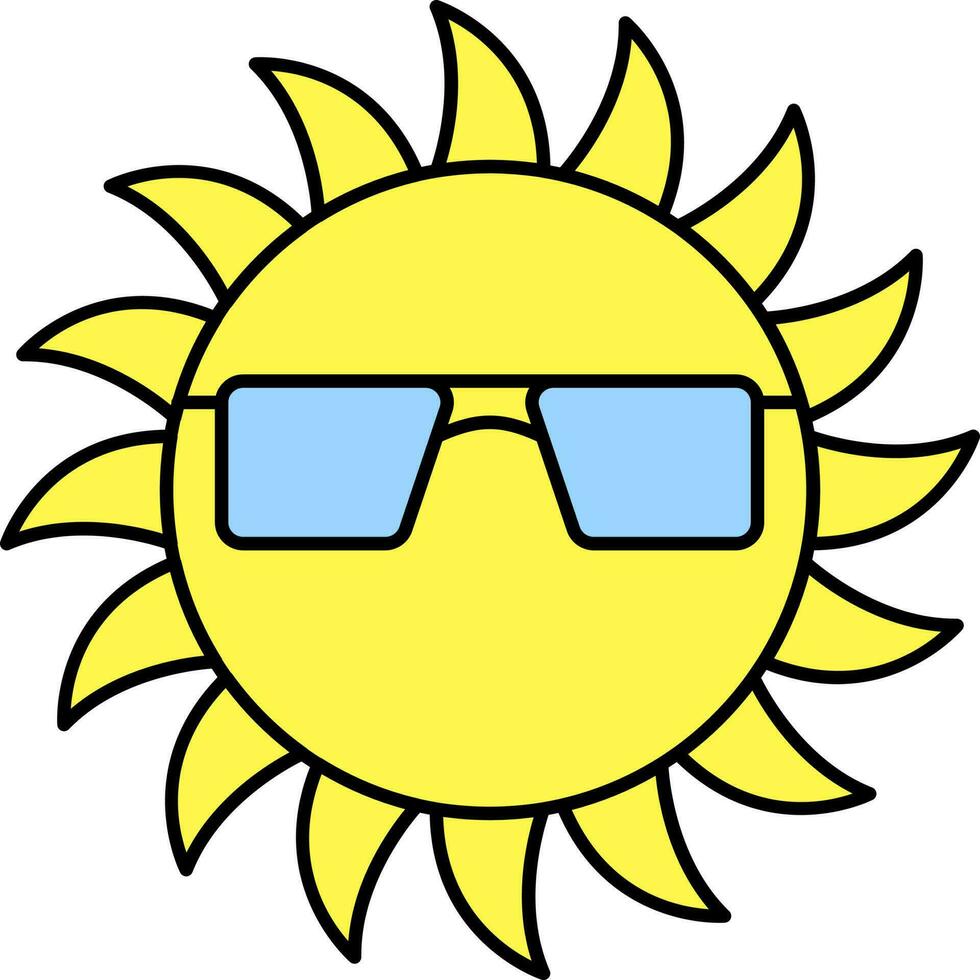 Soleil portant des lunettes de protection icône dans Jaune et bleu couleur. vecteur