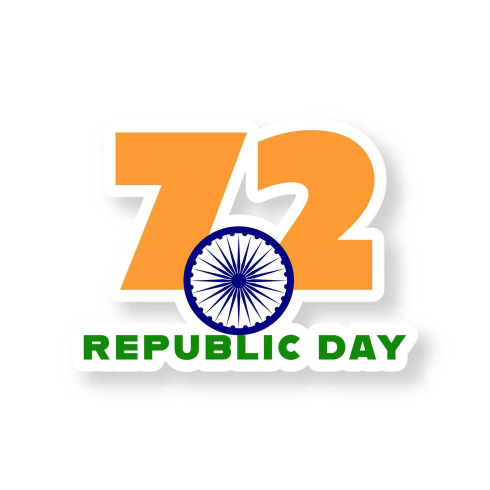 soixante-dix deux ans de république journée avec ashoka roue dans Indien drapeau Couleur autocollant dans plat style. vecteur