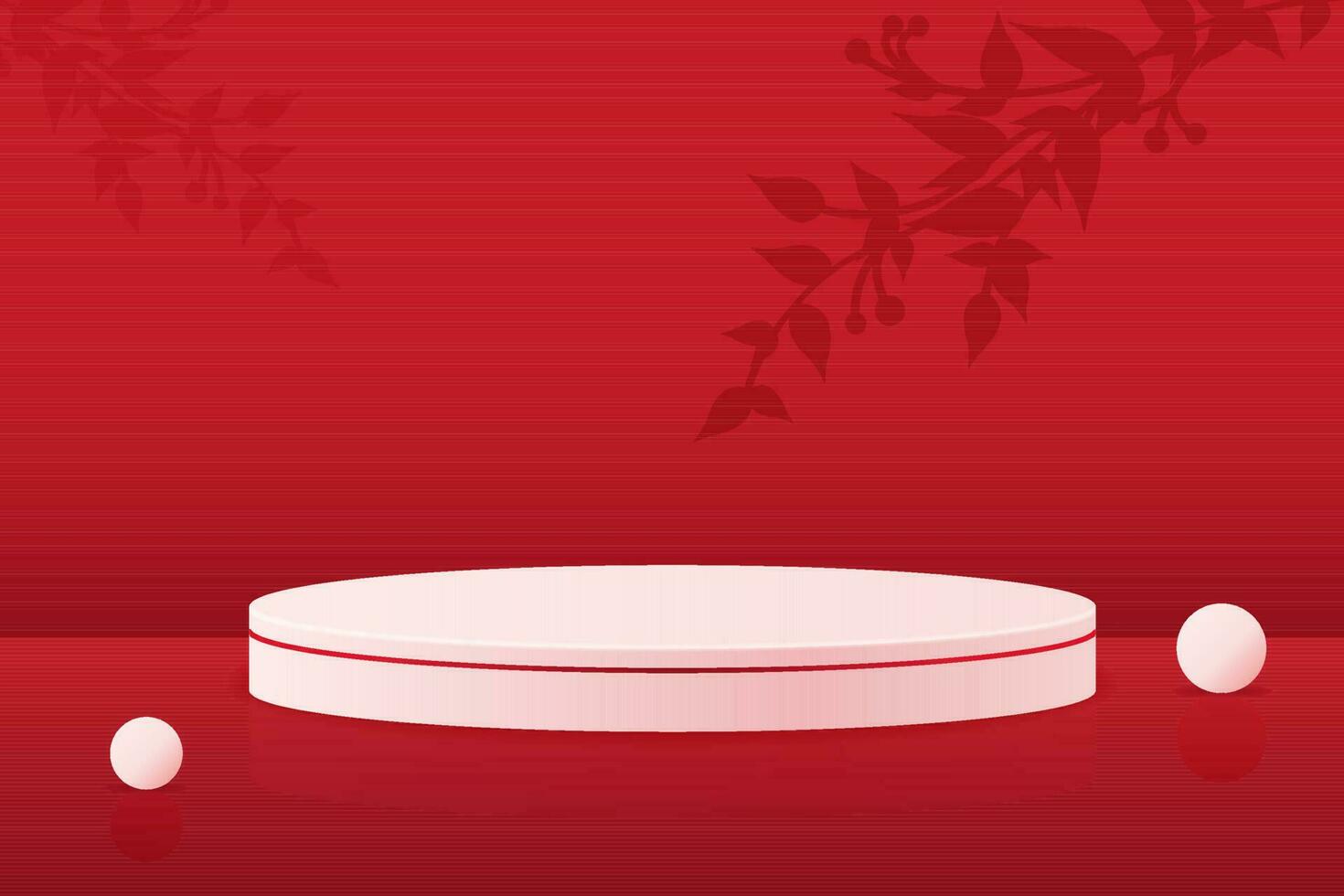 abstrait vecteur le rendu 3d forme pour placement le produit avec copie espace. moderne rouge et blanc rond podium avec feuilles ombre Contexte. vecteur illustration