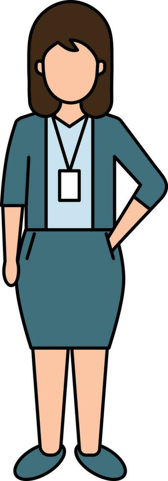 femme d'affaires portant id carte icône dans bleu et Orange couleur. vecteur