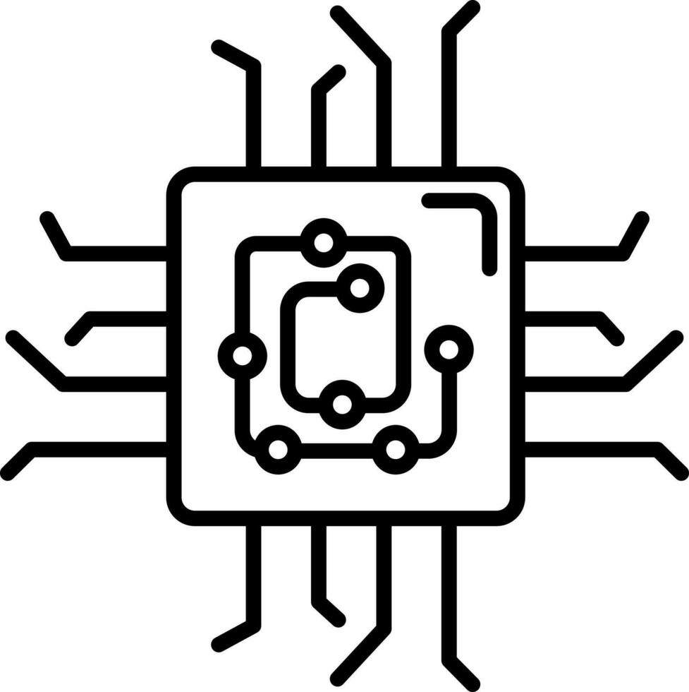 circuit ou ordinateur puce icône dans noir contour. vecteur