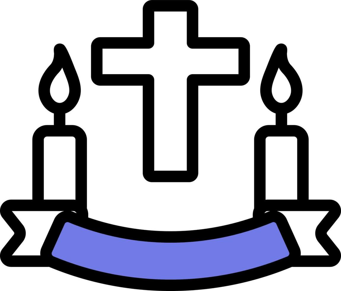 Christian traverser avec bougies icône dans bleu et blanc couleur. vecteur