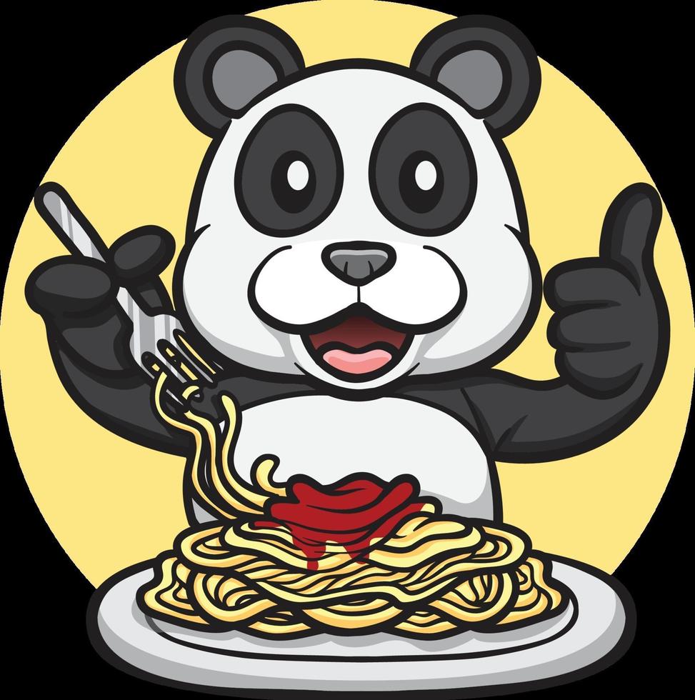 panda mignon mangeant une illustration de spaghetti vecteur