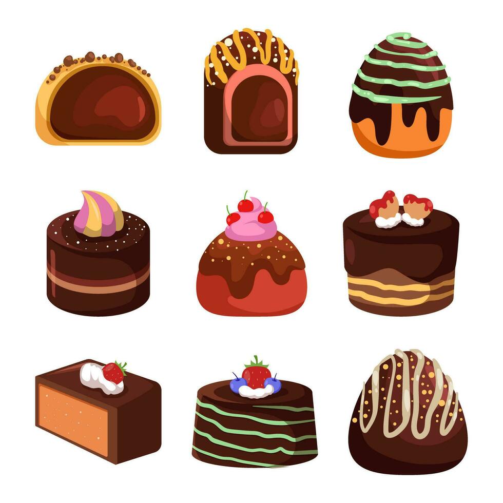 variété de Chocolat gâteau icône vecteur