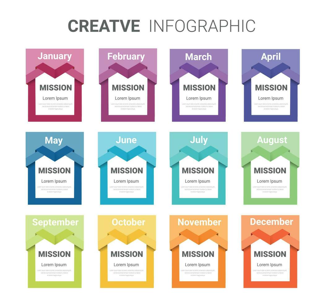 carnet infographie modèle pour 12 mois, 1 année, facile à cadeau. vecteur