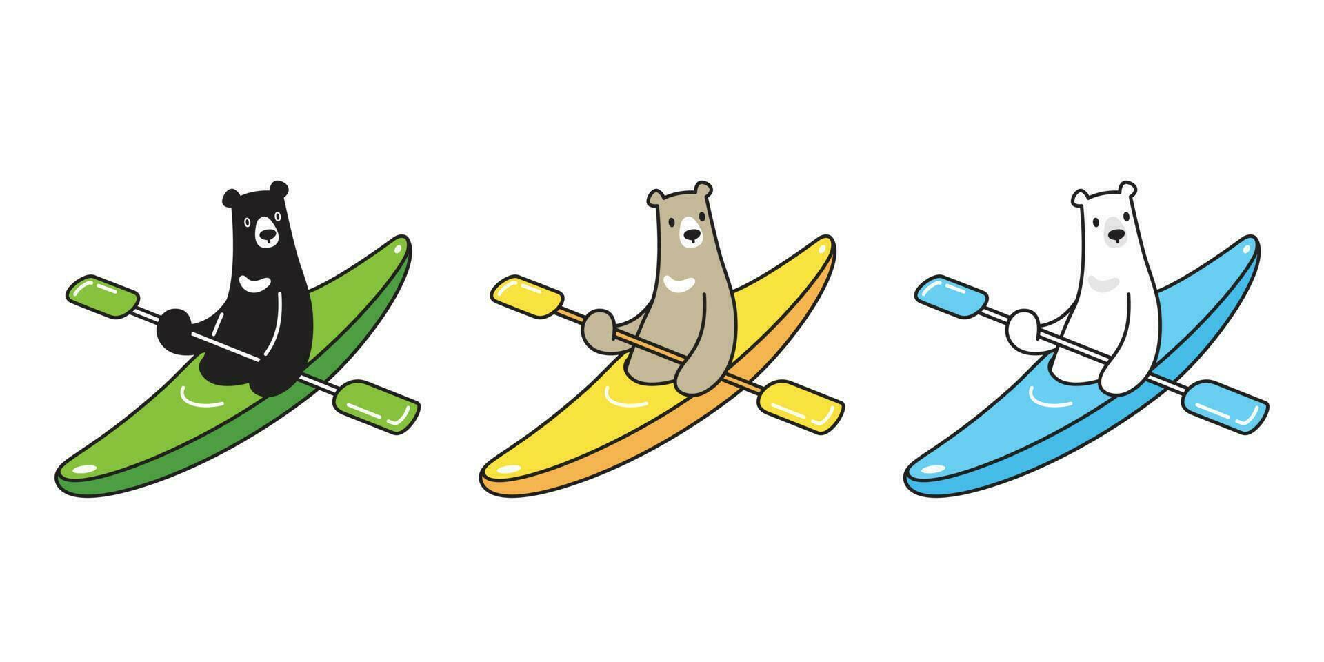 ours vecteur polaire ours kayak canotage bateau dessin animé personnage icône logo illustration