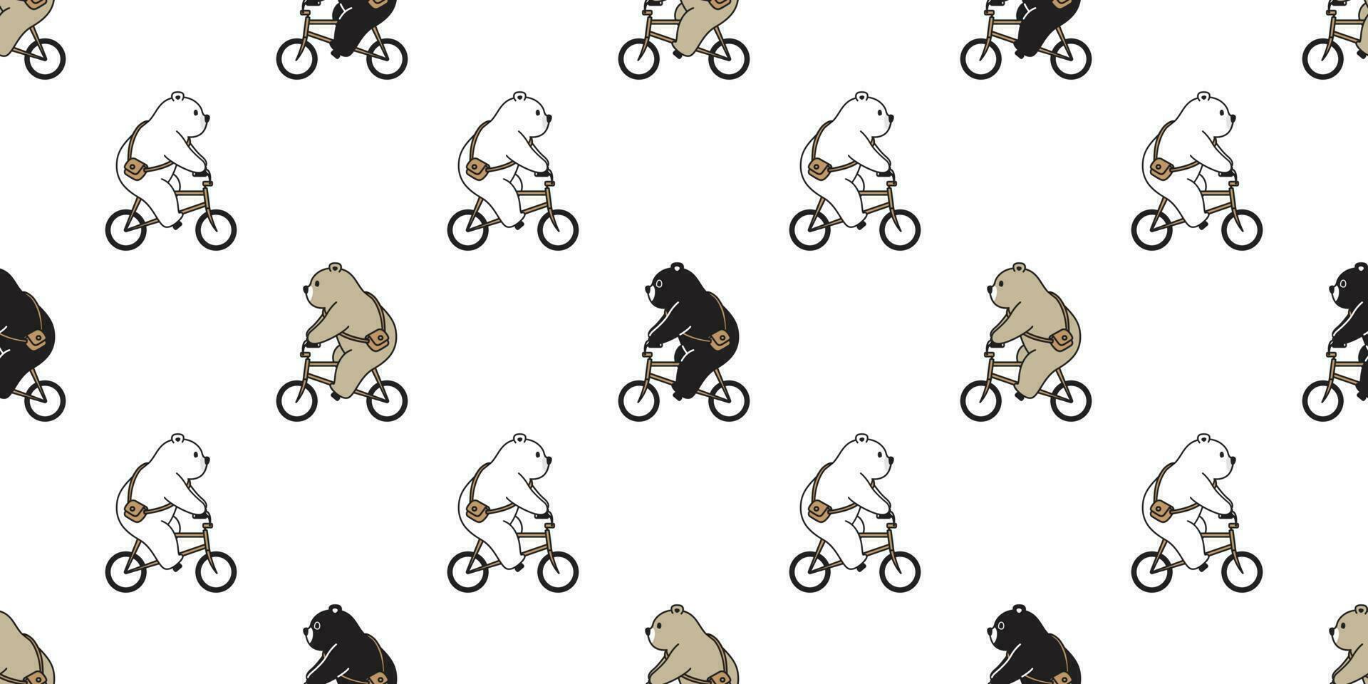 ours sans couture modèle vecteur polaire ours vélo équitation écharpe isolé dessin animé illustration tuile Contexte répéter fond d'écran griffonnage