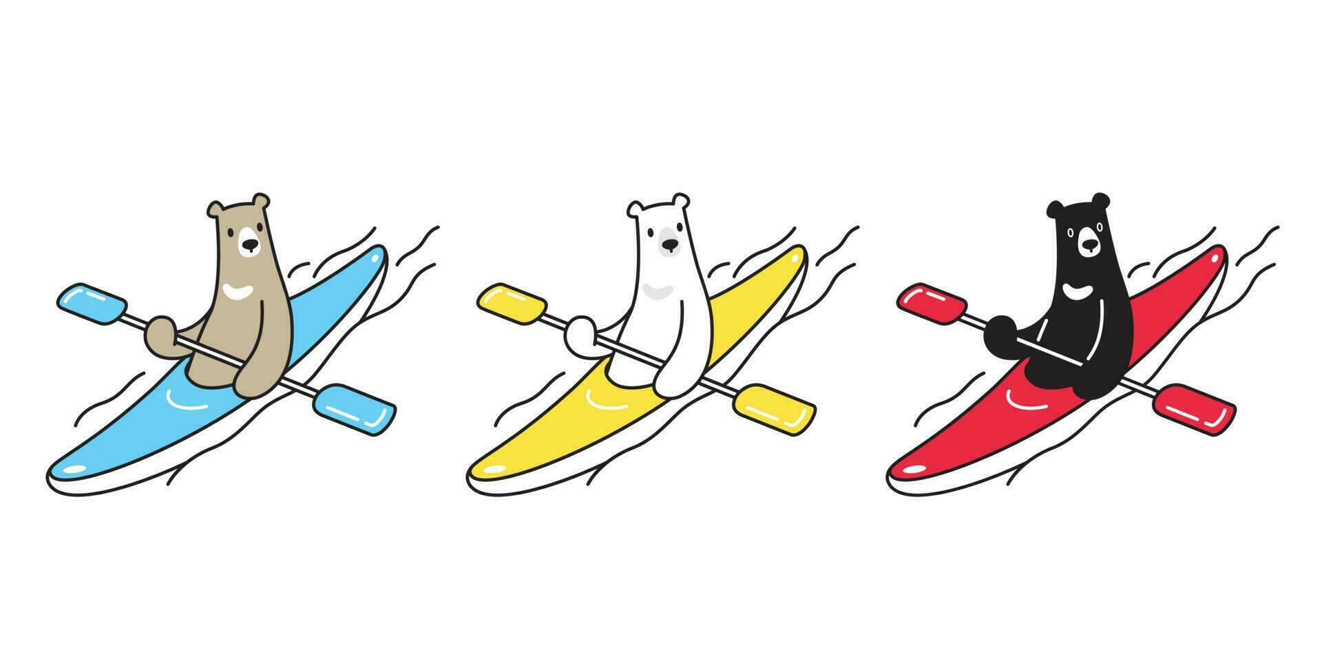 ours vecteur polaire ours canotage kayak bateau dessin animé personnage icône logo illustration