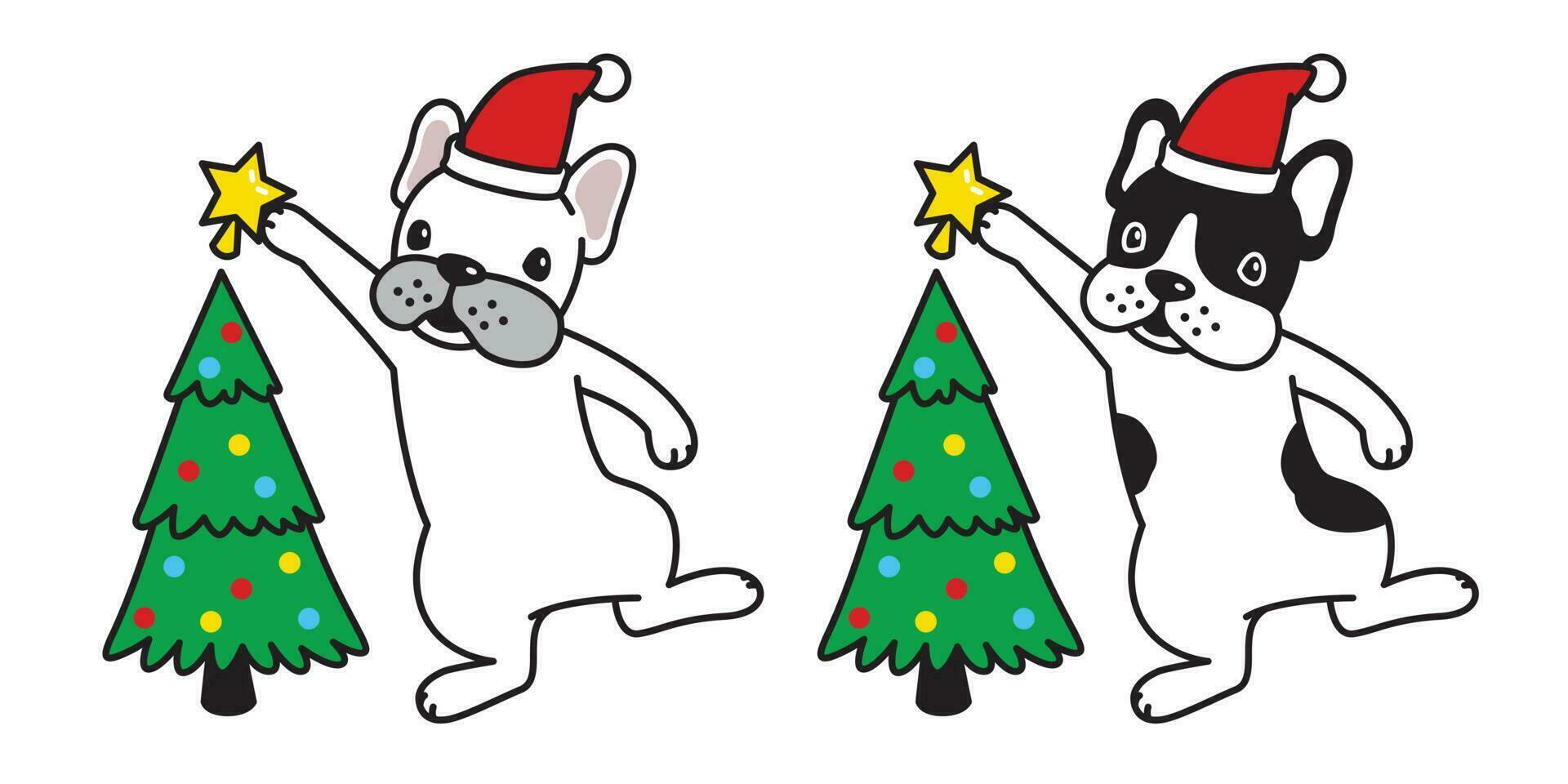 chien vecteur Noël arbre français bouledogue Père Noël claus chapeau Noël étoile icône chiot dessin animé personnage logo illustration