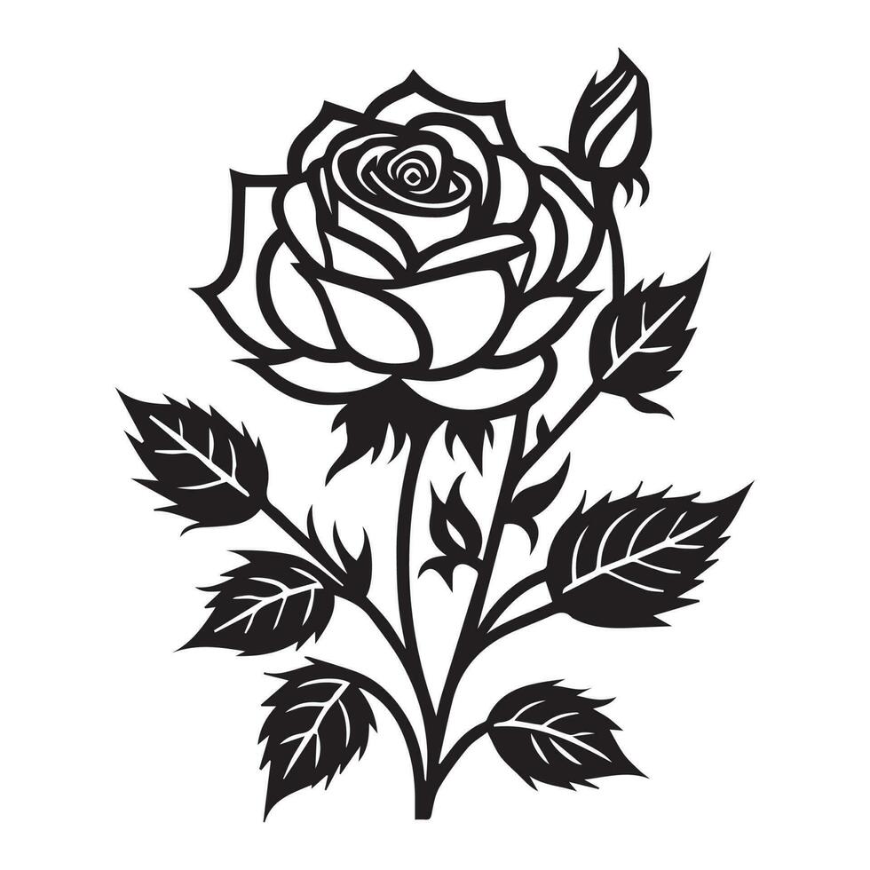 une Rose vecteur clipart ligne art, une ligne art vecteur silhouette.