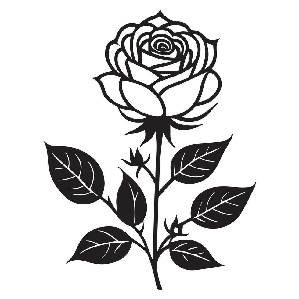 une Rose vecteur clipart ligne art, une ligne art vecteur silhouette.