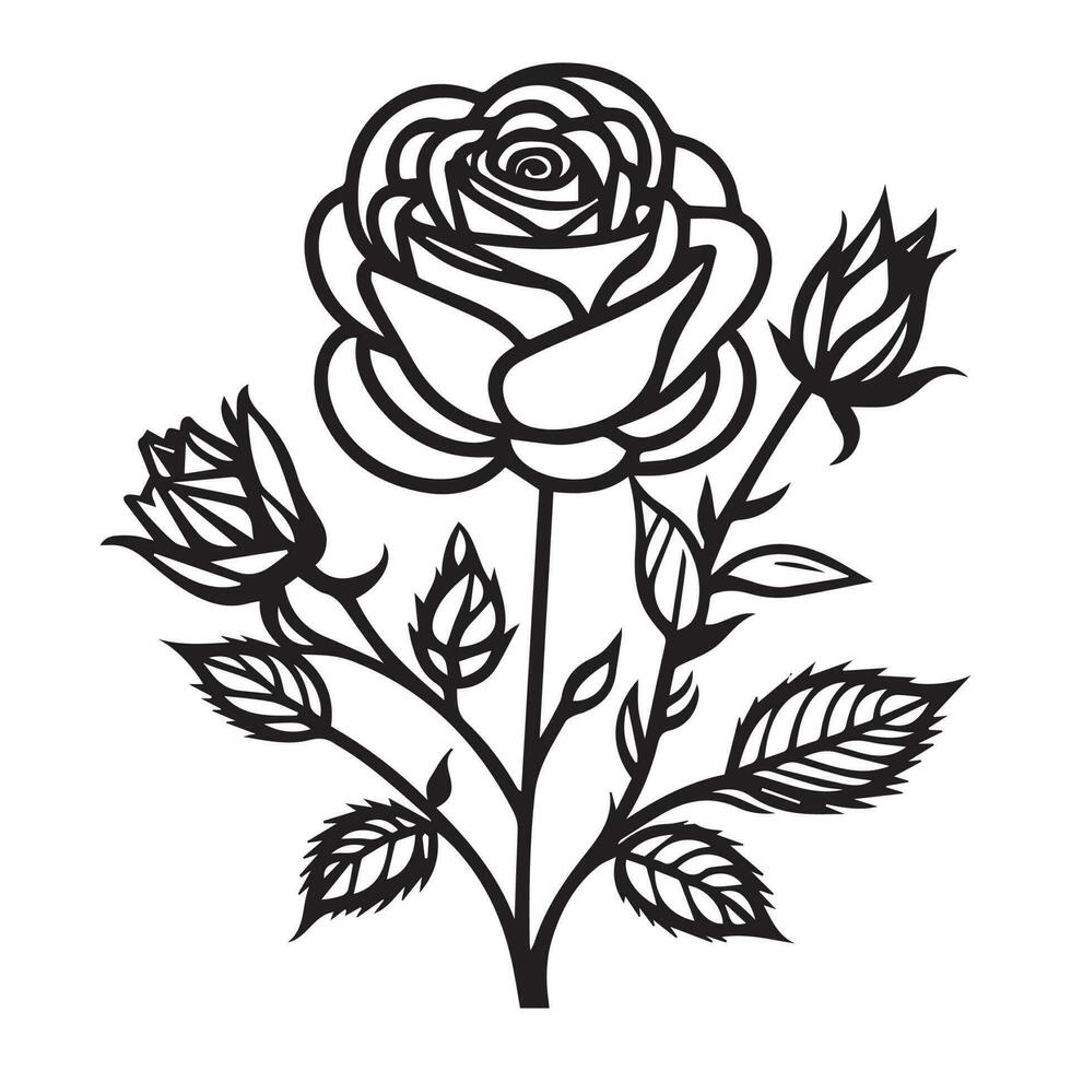 une Rose vecteur clipart ligne art, une ligne art vecteur silhouette.