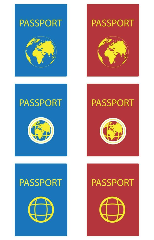 ensemble de passeports rouge et bleu. passeport page et passeport isolé sur blanc Contexte. vecteur illustration