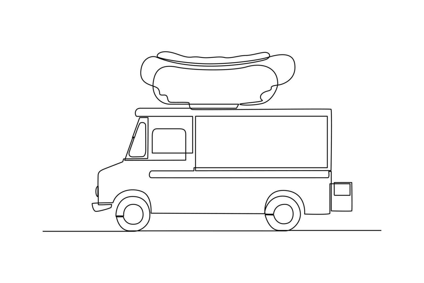 Célibataire une ligne dessin Hot-dog vite nourriture camion. nourriture un camion concept. continu ligne dessin illustration. vecteur