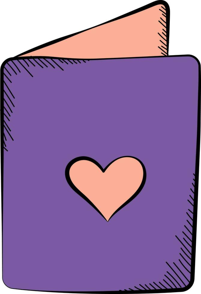 pêche et violet cœur symbole carte griffonnage icône. vecteur