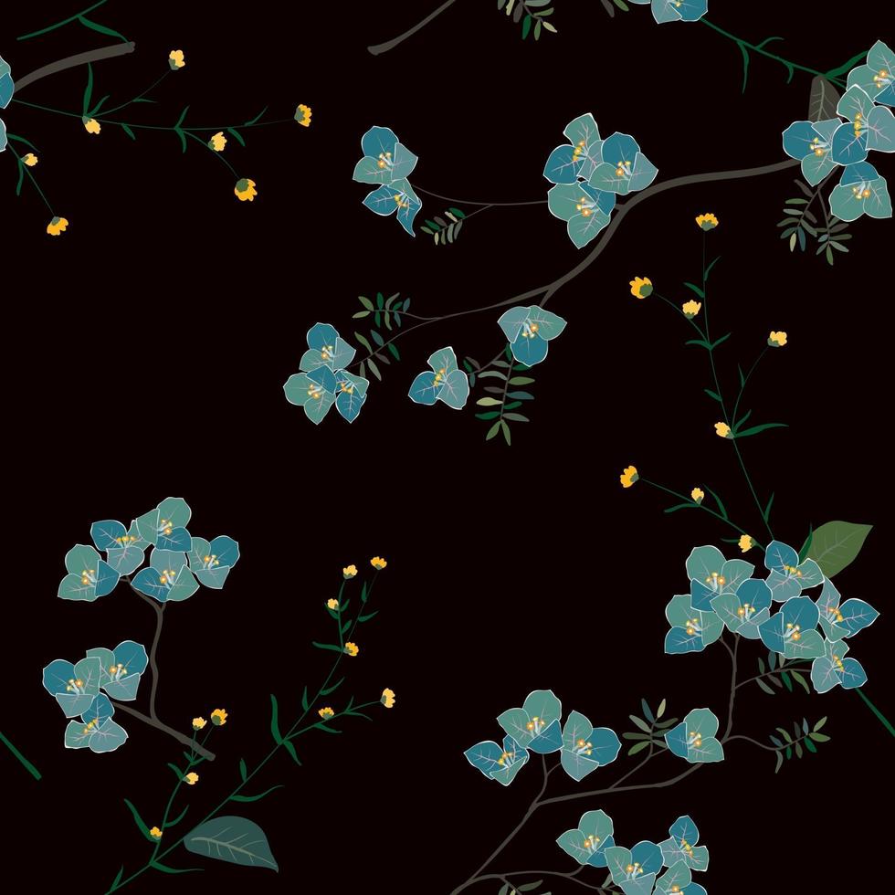 fleur fleurie bleue dans le modèle sans couture de jardin, pour la mode, le tissu, le textile, l'impression ou le papier peint vecteur