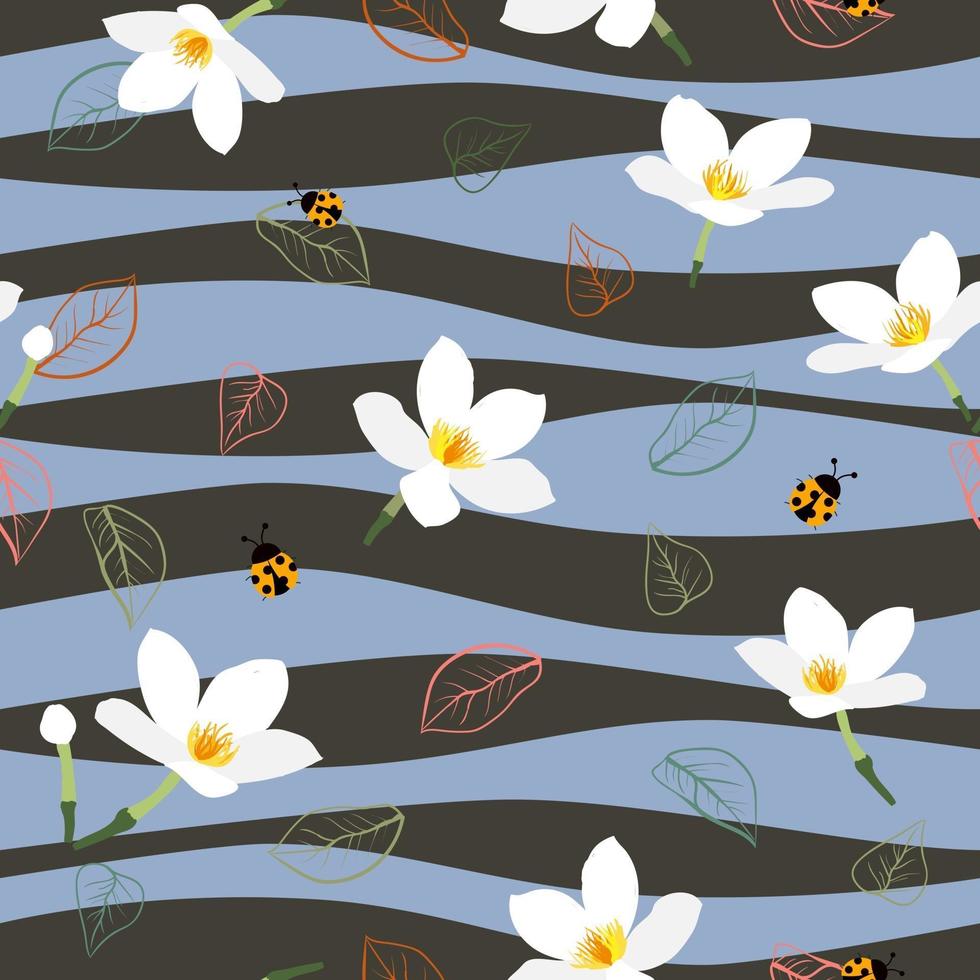 Joli modèle sans couture de fleurs blanches sur fond ondulé pour impression textile de tissu de mode ou papier peint vecteur