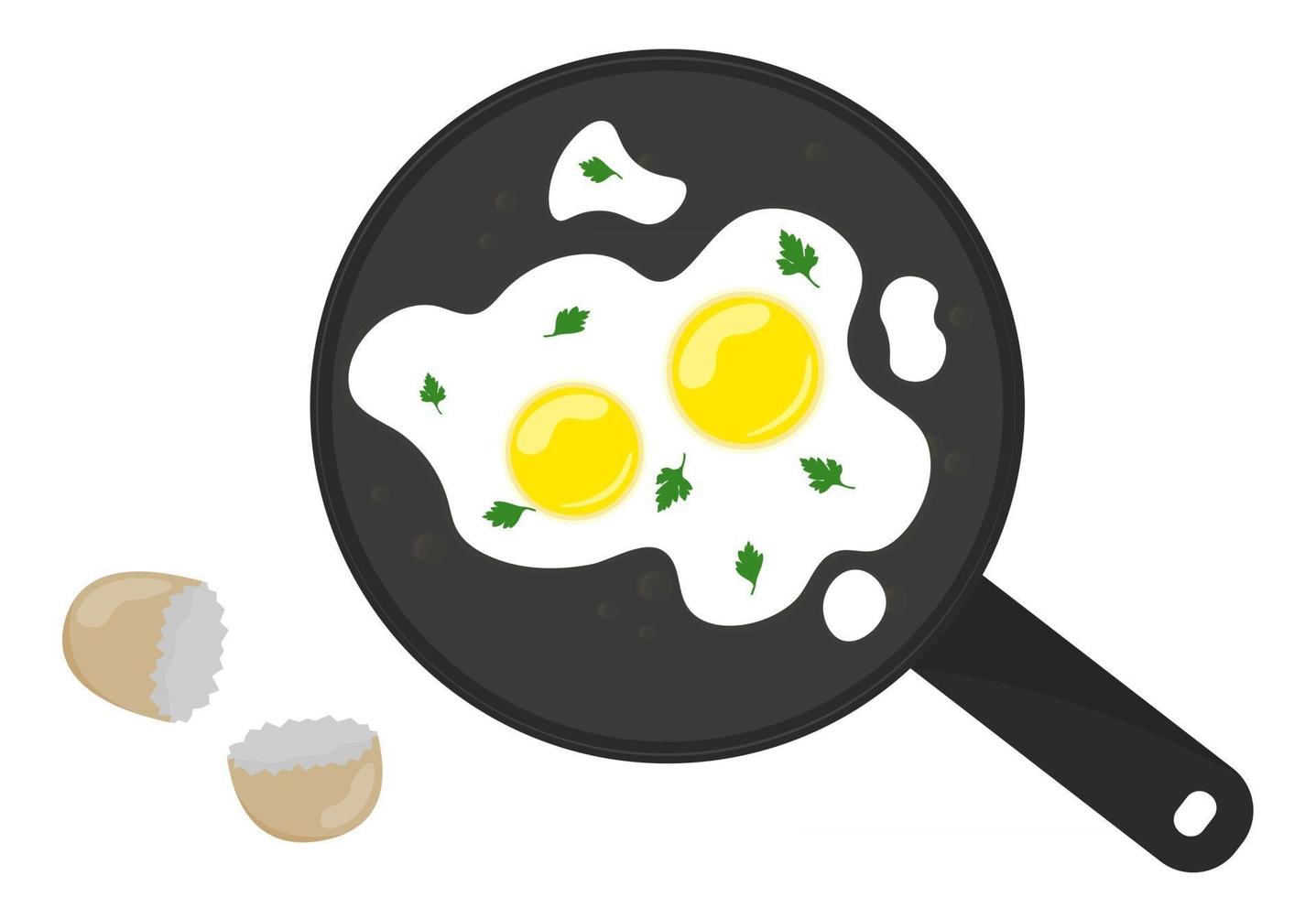 oeufs au plat dans une poêle à frire vue de dessus vector illustration cuisson petit déjeuner avec de lhuile