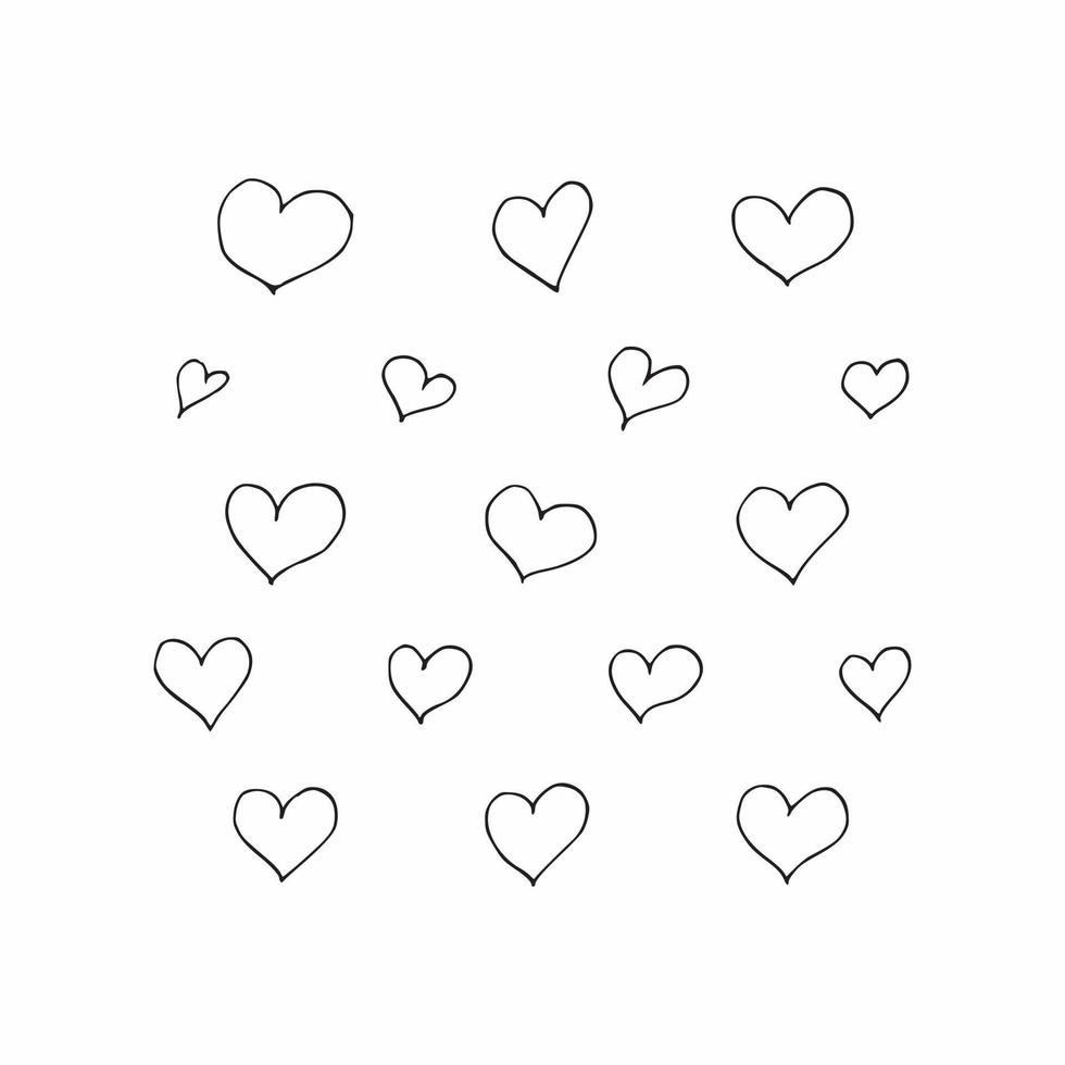 ensemble de coeurs dessinés à la main isolé sur illustration vectorielle fond blanc pour votre conception graphique vecteur