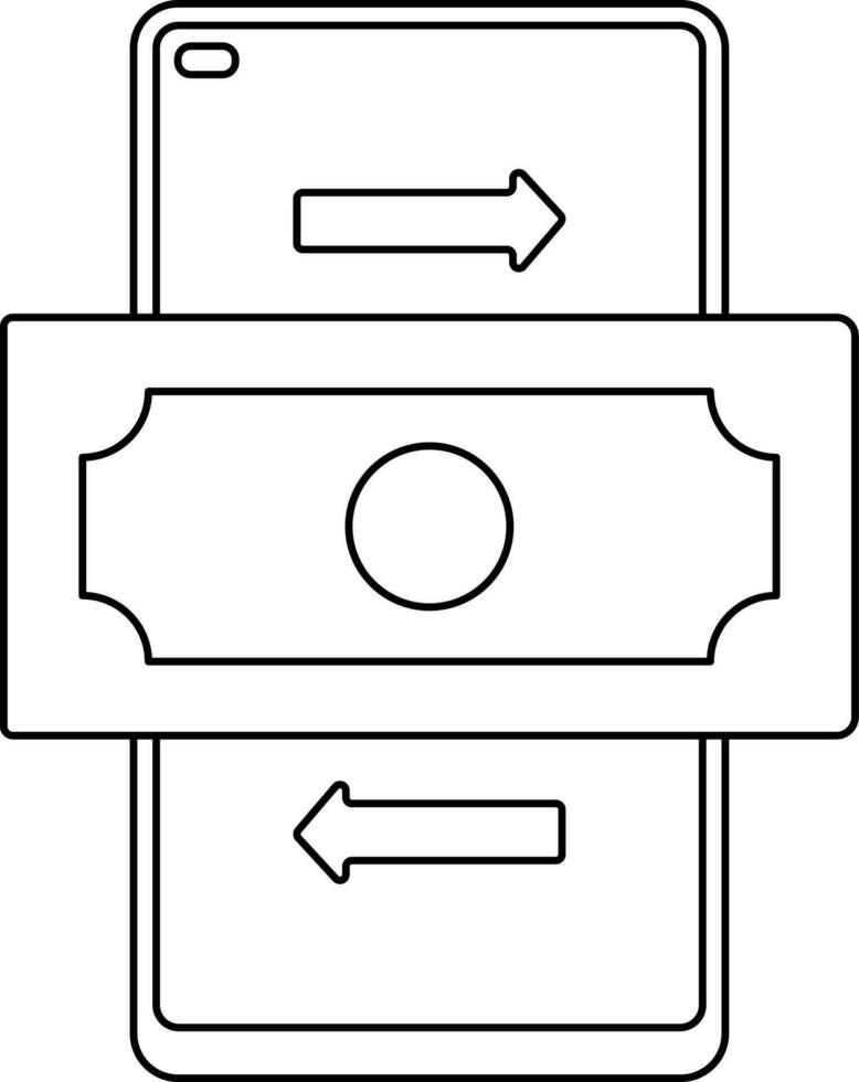argent transaction dans téléphone intelligent icône dans noir ligne art. vecteur