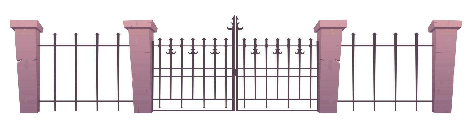entrée portes et clôture fabriqué de acier et béton dans dessin animé style vecteur illustration