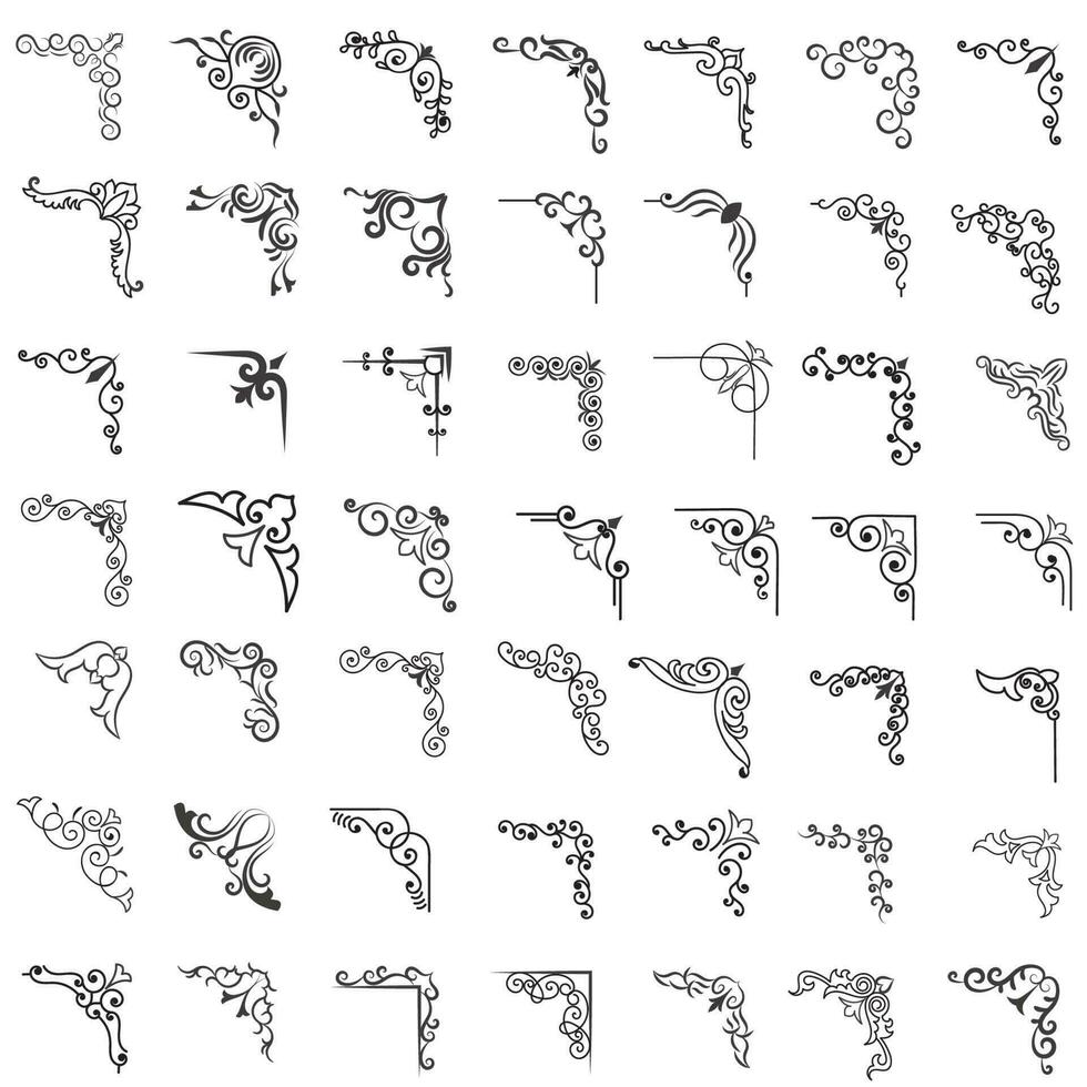 vecteur illustration de décoratif coin Cadre ensemble. ensemble main dessiner de coins différent formes fleur décoration vecteur conception griffonnage esquisser style pour mariage et bannière