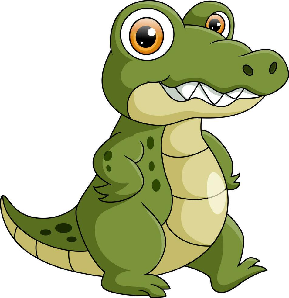 mignonne bébé crocodile dessin animé sur blanc Contexte vecteur