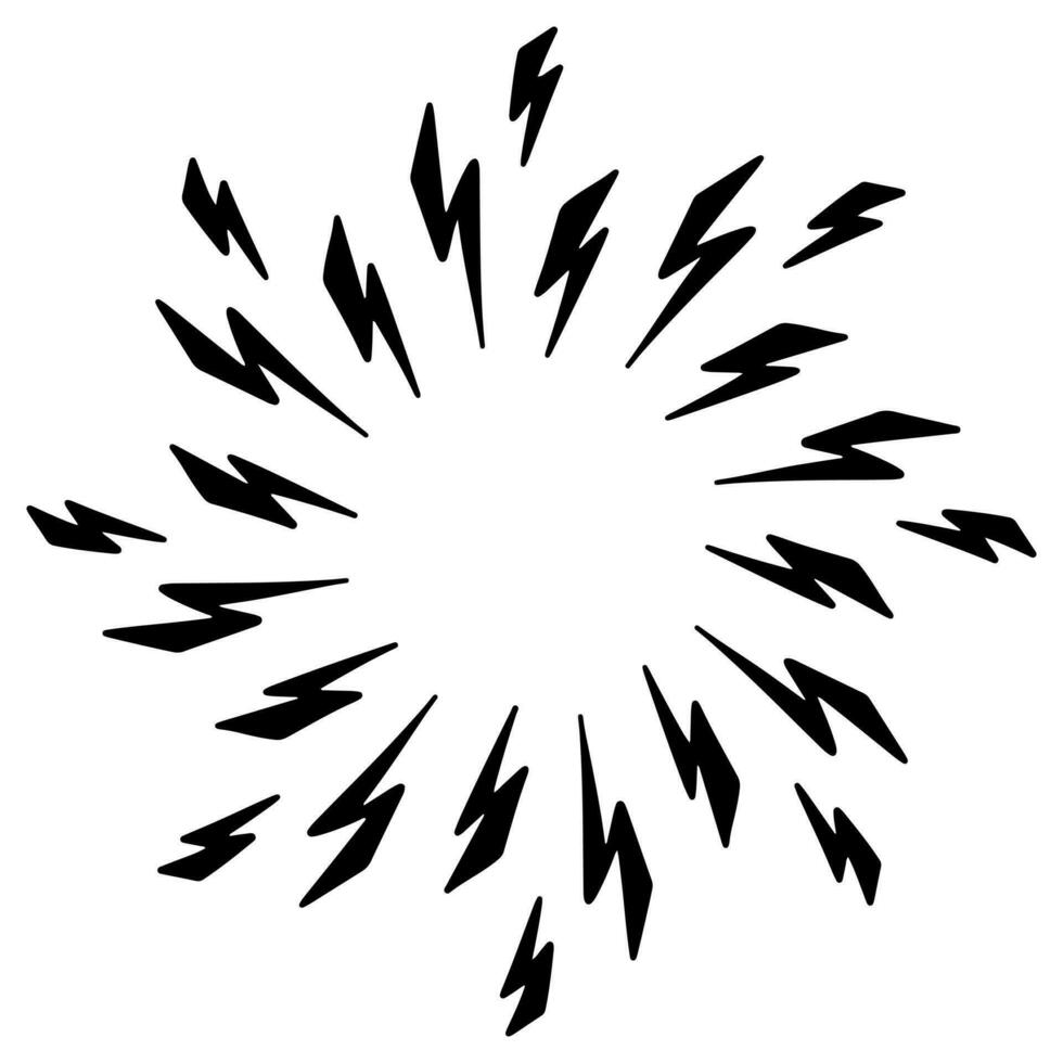 style de croquis de doodle de starburst, sunburst, élément feux d'artifice rayons noirs. effet d'explosion comique. rayonnant, lignes radiales. illustration dessinée à la main de dessin animé pour la conception de concept. vecteur