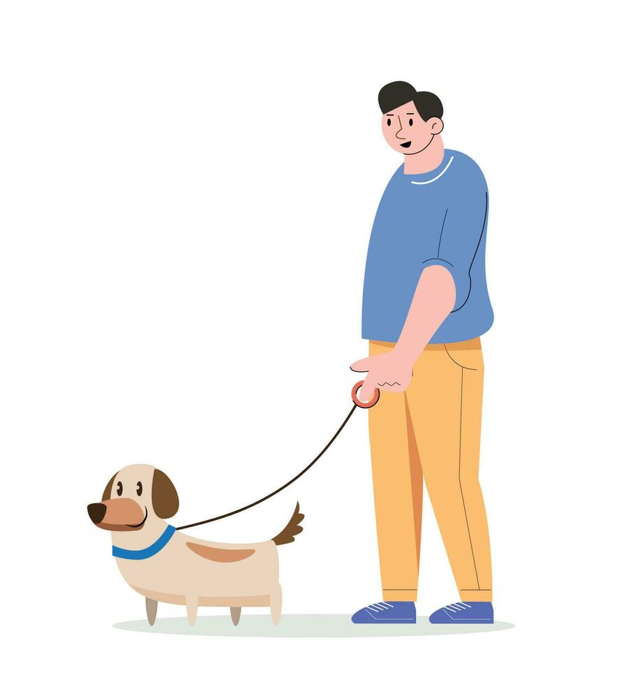 homme en marchant avec une chien vecteur illustration