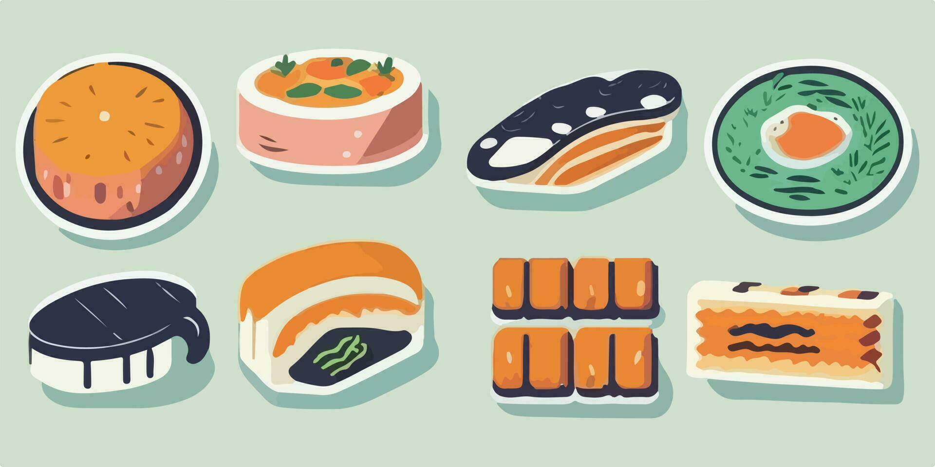 irrésistible Mignonnerie, coloré vecteur illustration de une charmant Sushi ensemble