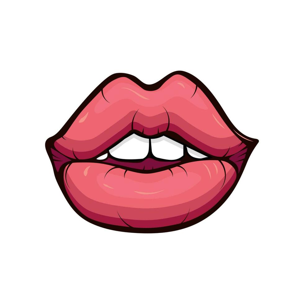 psychédélique trippant lèvres sont isolé. mignonne dessin animé lèvres avec les dents dans une sensationnel rétro style. vecteur illustration