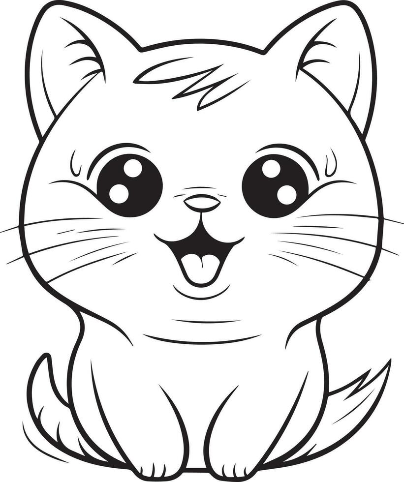 mignonne dessin animé chat vecteur illustration, chat coloration page pour des gamins et adultes. impression conception, T-shirt conception, tatouage conception, mural art, chat mascotte