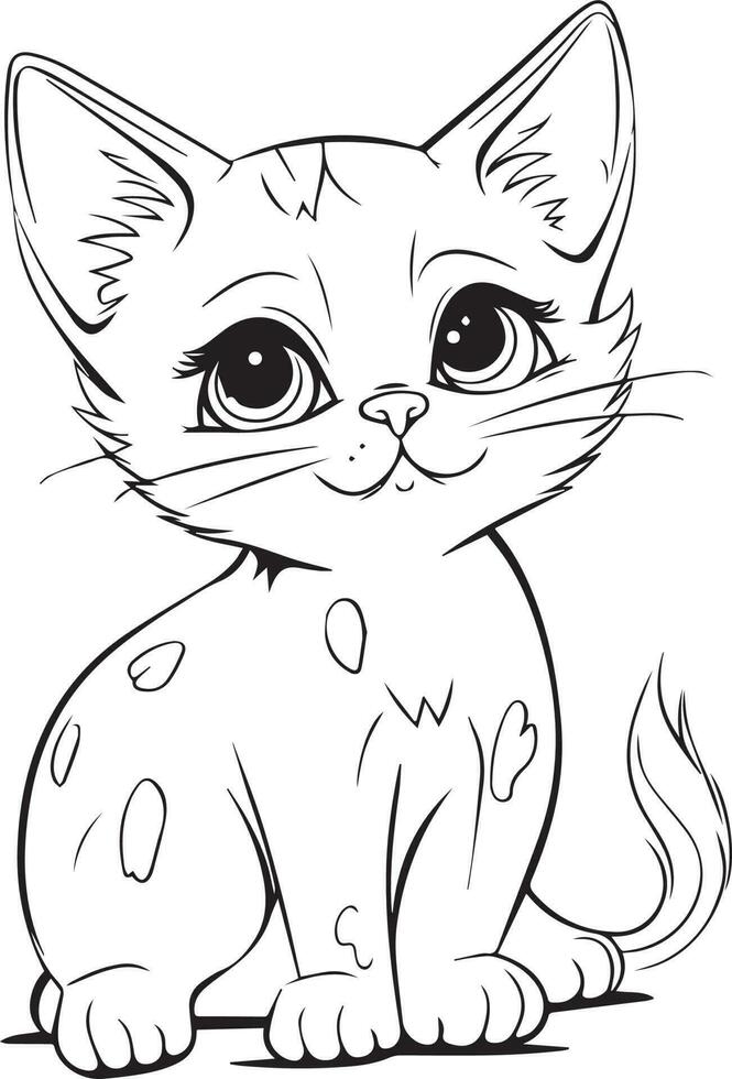 mignonne dessin animé chat vecteur illustration, chat coloration page pour des gamins et adultes. chat vecteur logo, T-shirt conception, tatouage conception, mural art, chat mascotte