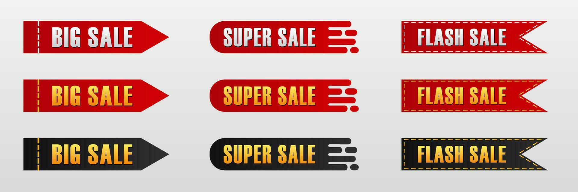 ensemble Achevée collection rectangulaire étiquette autocollants pour vente produit promotions dans rouge, or et noir couleurs vecteur
