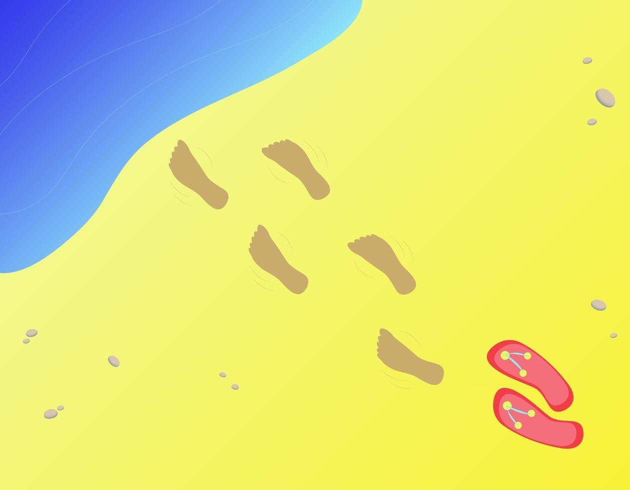 empreintes de pas sur l'illustration vectorielle de sable de plage quelqu'un a enlevé ses tongs et est allé nager dans la mer vecteur