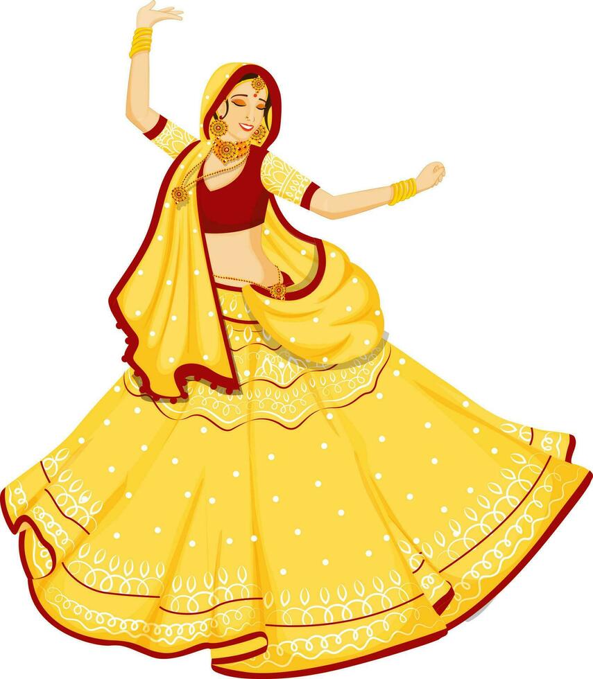 magnifique Indien femme portant traditionnel robe dans dansant pose. vecteur