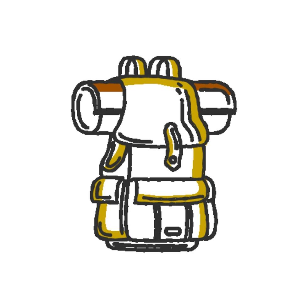 illustration vectorielle colorée style plat de sac à dos touristique avec carte roulée pour les conceptions de concept d'aventure et de tourisme actif vecteur