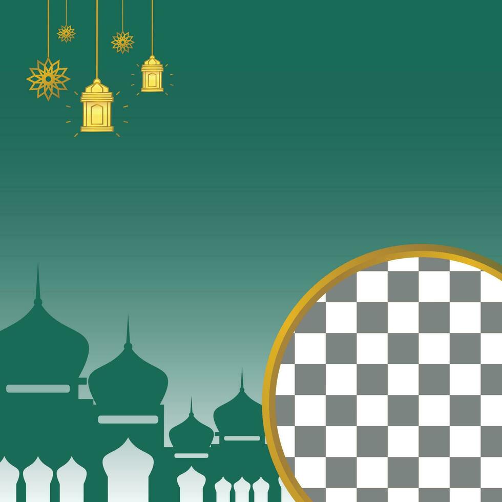 islamique vente affiche modèle avec gratuit espace pour texte et photo. avec ornements de lanternes et mosquées. conception pour bannière, social médias et la toile. vecteur illustration