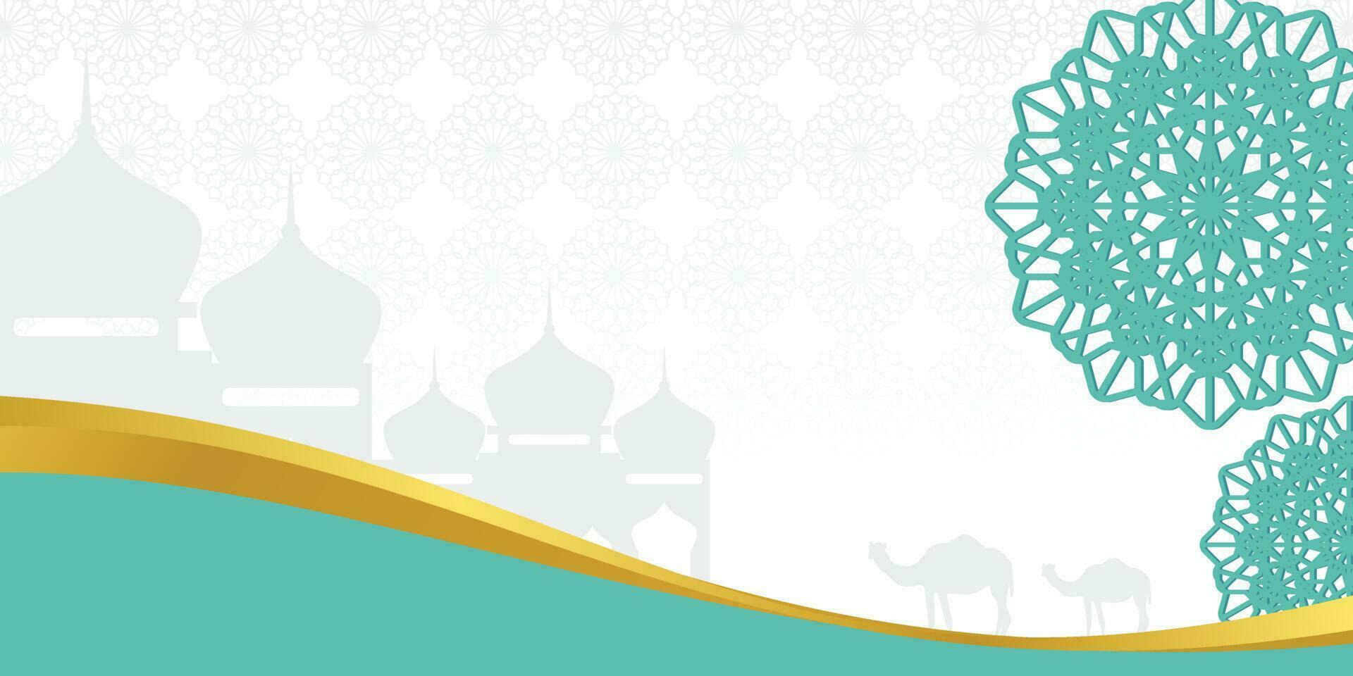 islamique arrière-plan, avec mosquée, mandala et chameau Icônes. bannière modèle avec vide espace pour texte. islamique saint journée vecteur illustration