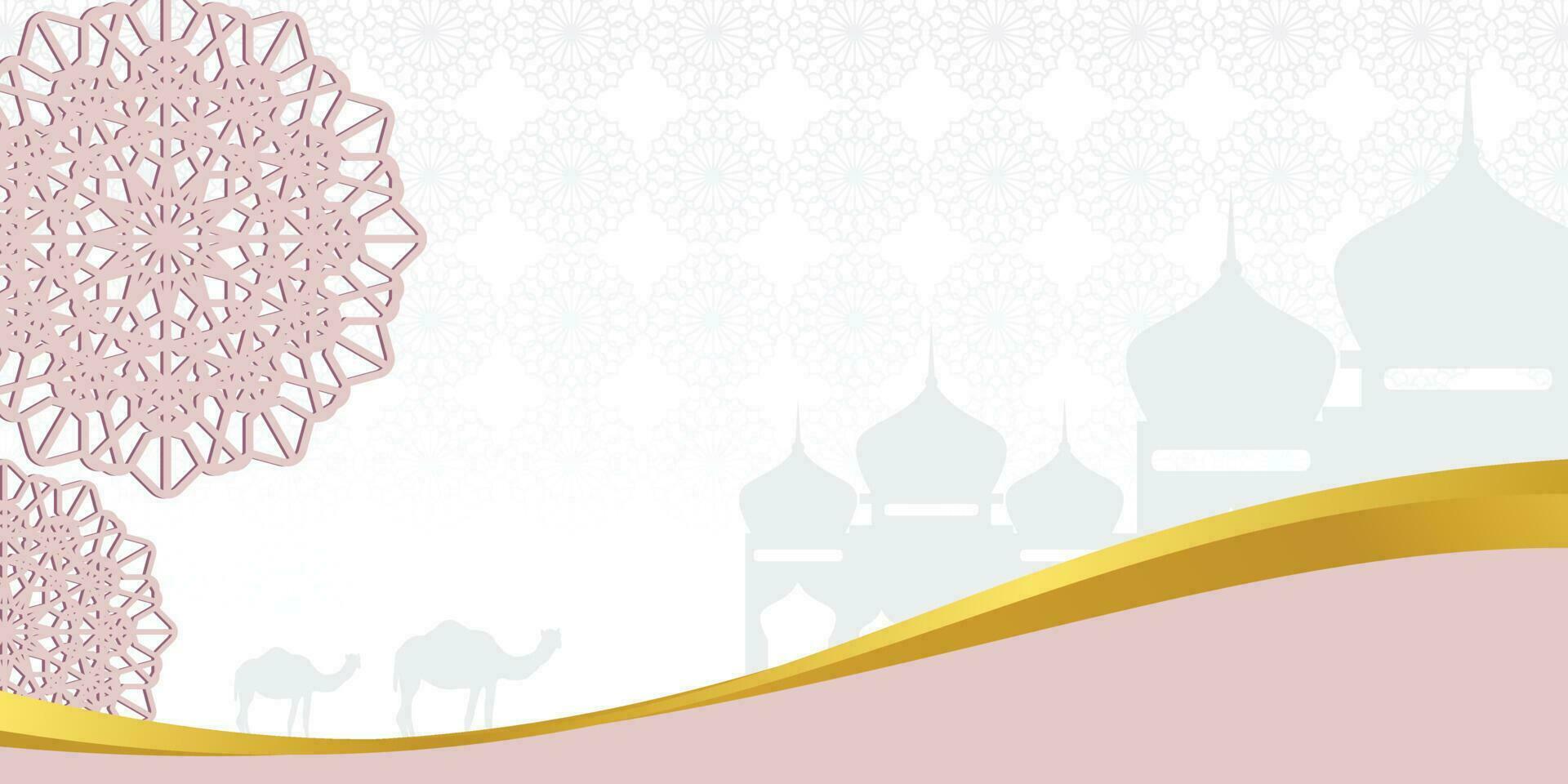 islamique arrière-plan, avec mosquée, mandala et chameau Icônes. bannière modèle avec vide espace pour texte. islamique saint journée vecteur illustration