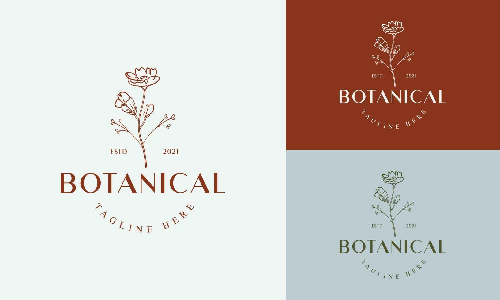 logo dessiné à la main d'élément floral botanique avec fleur et feuilles sauvages. logo pour spa et salon de beauté, boutique, magasin bio, mariage, designer floral, intérieur, photographie, cosmétique. vecteur