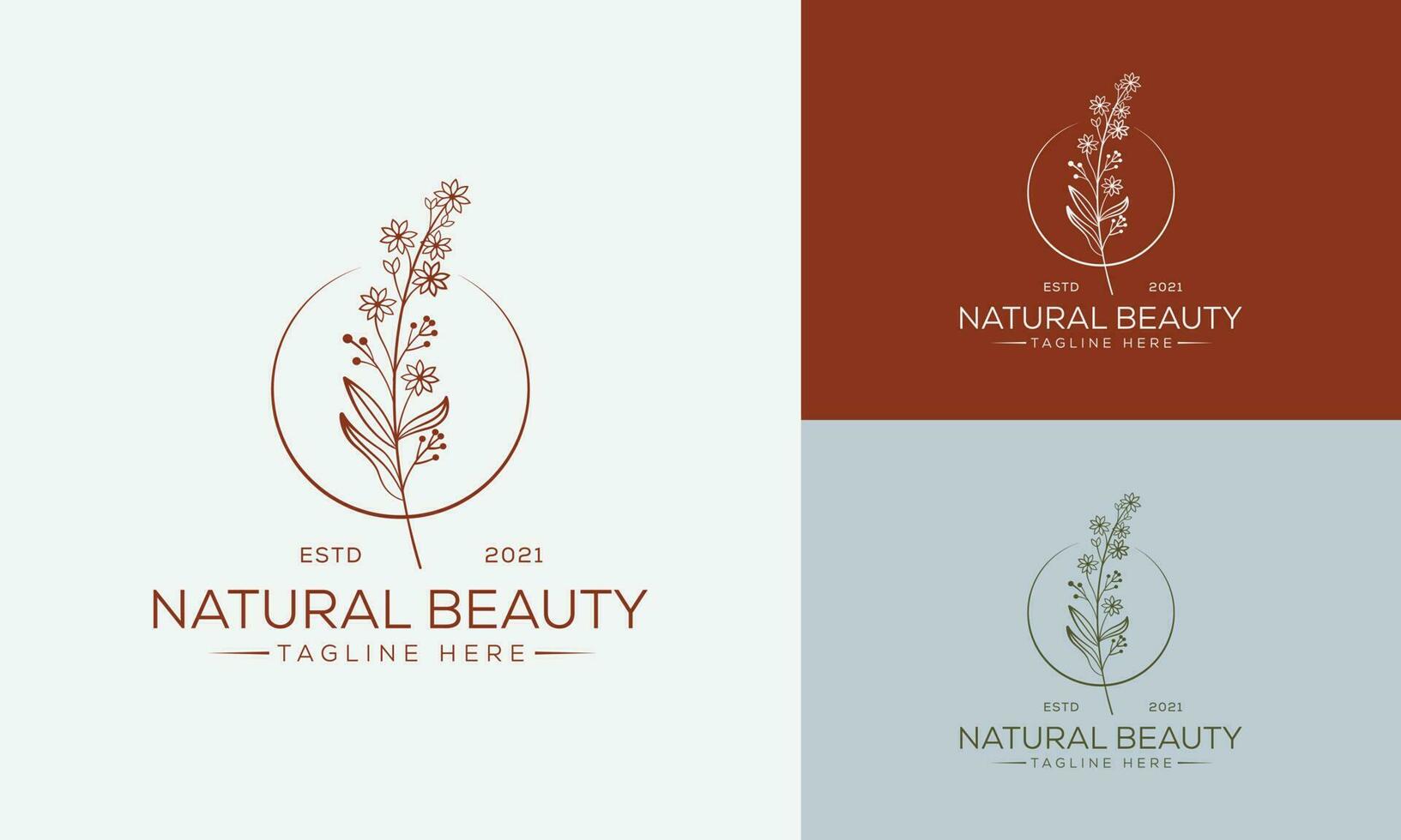 logo dessiné à la main d'élément floral botanique avec fleur et feuilles sauvages. logo pour spa et salon de beauté, boutique, magasin bio, mariage, designer floral, intérieur, photographie, cosmétique. vecteur