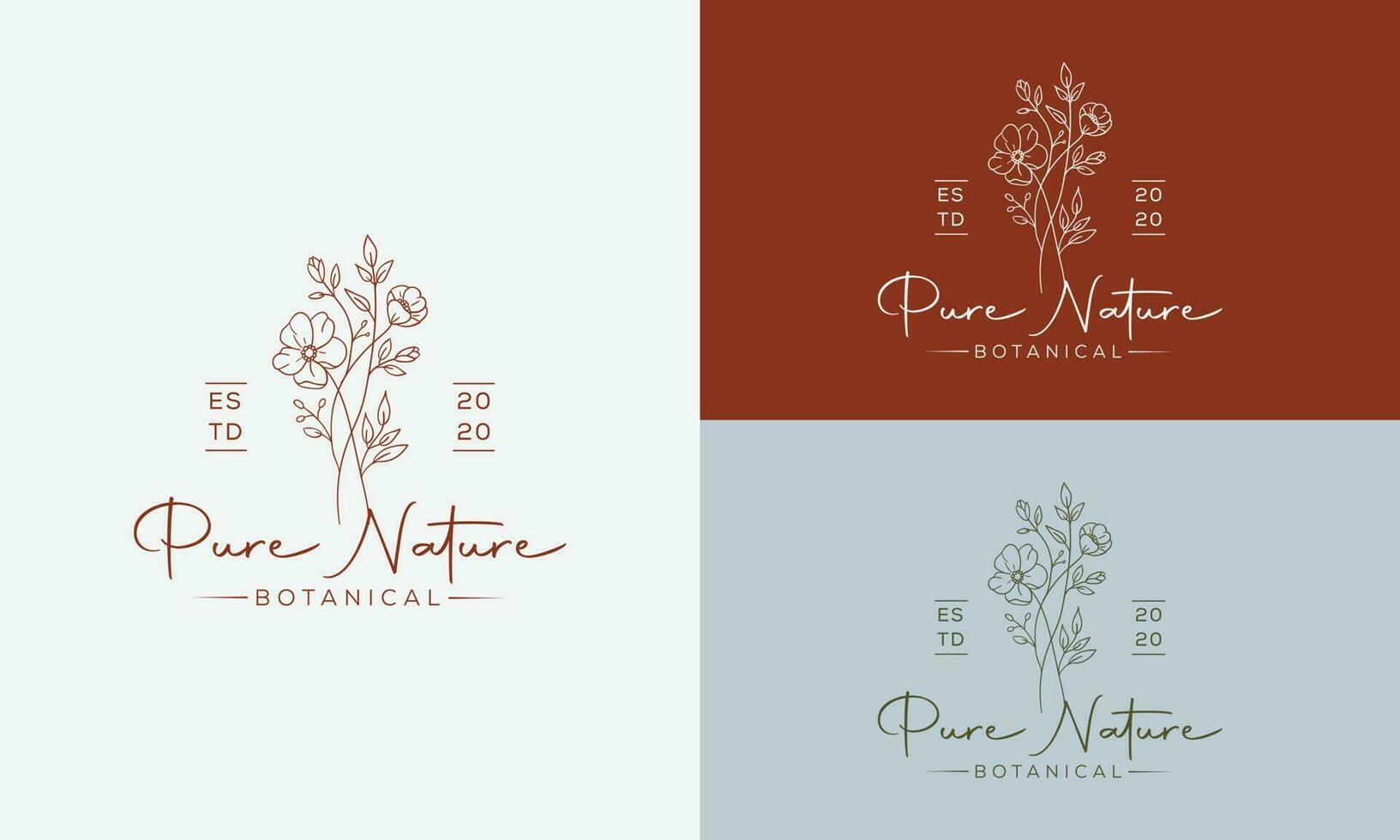 logo dessiné à la main d'élément floral botanique avec fleur et feuilles sauvages. logo pour spa et salon de beauté, boutique, magasin bio, mariage, designer floral, intérieur, photographie, cosmétique. vecteur