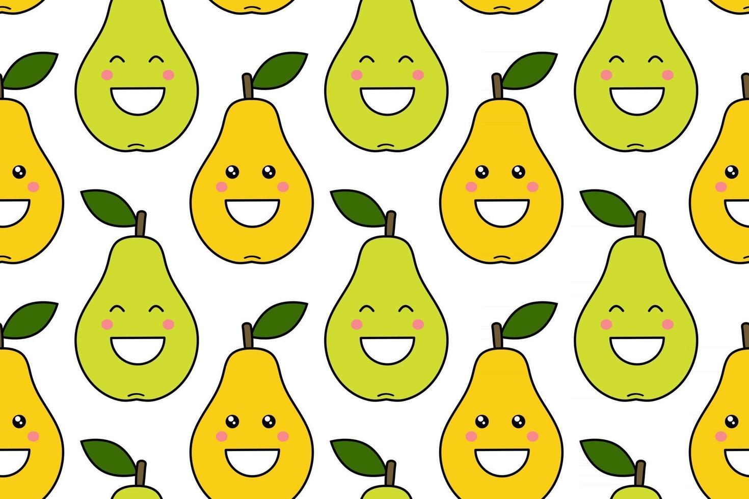 Happy kawaii fruits imprime pour enfants modèle sans couture mignon avec des poires smiley en style cartoon vecteur